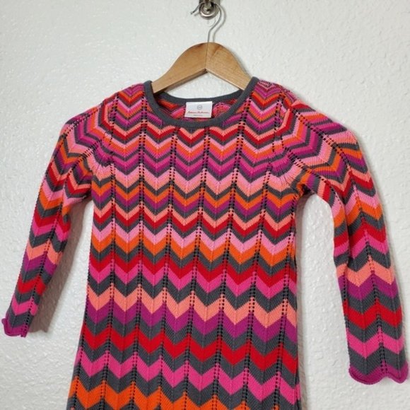 Hannah Andersson Chevron Knit Long Sleeve Cotton Dress Kid's Size 130CM - Picture 6 of 8